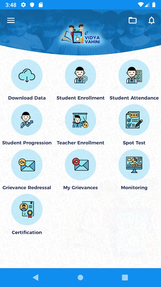 eVV 2.0 home grid: data download, student enrolment, student attendance, teacher enrolment, monitoring and more